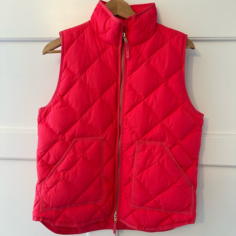J.CREW Pink Quilted Down Full Zip Pockets Vest Women’s Size M